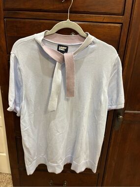 NWOT Lands' End Pale Blue Knit Top with Purple Neck Tie 1X